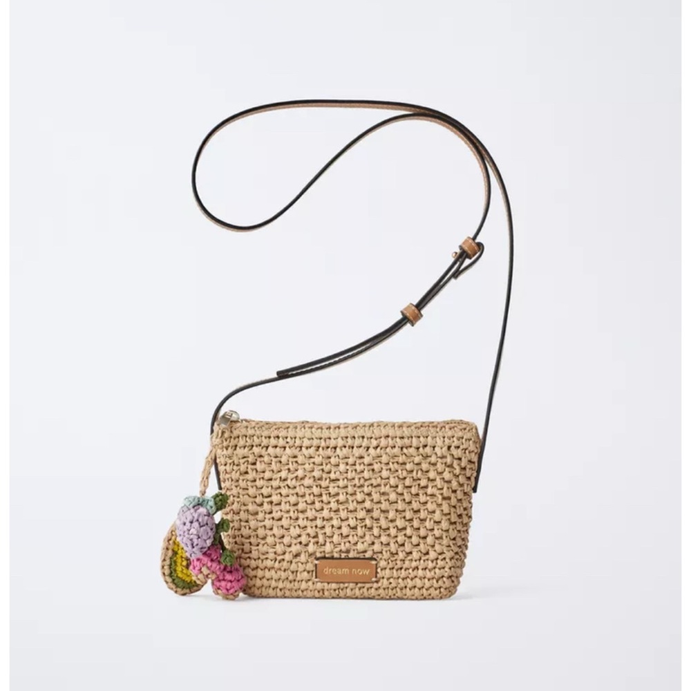 ZARA RAFFIA EFFECT CHARM CROSSBODY BAG